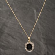 Pre-Owned 9ct Yellow Gold Sapphire & Diamond Cluster Gemstone Pendant & 18 Inch Prince Of Wales Chain 41142563