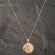 Pre-Owned 9ct Yellow Gold Hexagon Half Hand Engraved Locket Pendant & 18 Inch Trace Chain 41142568