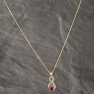 Pre-Owned 9ct Yellow Gold Ruby & Diamond Crossover Set Earrings With Gemstone Pendant & 18 Inch Curb Chain 41142570