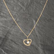Pre-Owned 9ct Yellow Gold Pearl Open Heart Pendant & 18 Inch Curb Chain 41142574