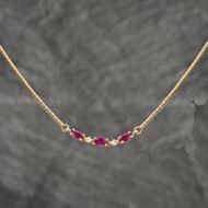 Pre-Owned 9ct Yellow Gold Ruby & Brilliant Cut Diamond 5 Stone Bar Pendant & 15 Inch Snake Chain 41142577