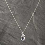 Pre-Owned 9ct White Gold Tanzanite & Cubic Zirconia Oval Pendant & 16 Inch Curb Chain 41142578