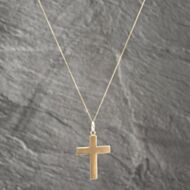 Pre-Owned 9ct Yellow Gold Plain Polished Cross Pendant & 18 Inch Curb Chain 41142597