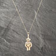 Pre-Owned 9ct Yellow Gold Multi Stone Articulating Teddy Pendant & 18 Inch Curb Chain 41142601