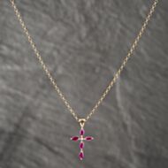 Pre-Owned 9ct Yellow Gold Ruby & 0.01ct Diamond Pendant & 18 Inch Belcher Chain 41142609