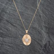 Pre-Owned 9ct Two Colour Gold Oval Celtic Locket Pendant & 18 Inch Curb Chain 41142611