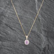 Pre-Owned 18ct Yellow Gold Pink Sapphire & 0.30ct Brilliant Cut Diamond Oval Pendant & 18 Inch Curb Chain 41142619