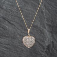 Pre-Owned 9ct Two Colour Gold 1.00ct Diamond Set Heart Pendant & 18 Inch Curb Chain 41142623