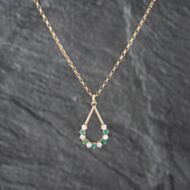 Pre-Owned 9ct Yellow Gold Emerald & Cubic Zirconia Open Tear Drop Pendant & 16 Inch Belcher Chain 41142625