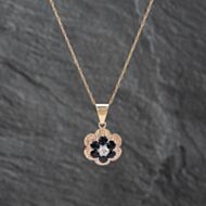 Pre-Owned 9ct Yellow Gold Sapphire & Cubic Zirconia Flower Cluster Pendant & 18 Inch Prince Of Wales Chain 41142626