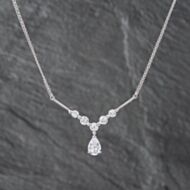 Pre-Owned 9ct White Gold Cubic Zirconia Set V Shape Pendant & 16 Inch Fancy Chain 41142629