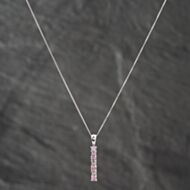 Pre-Owned 9ct White Gold Pink Sapphire & Diamond Seven Stone Bar Gemstone Pendant & 18 Inch Curb Chain 41142631