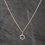 Pre-Owned 9ct Yellow Gold Sapphire & Cubic Zirconia Cluster Gemstone Pendant & 18 Inch Curb Chain 41142633