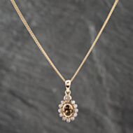 Pre-Owned 9ct Yellow Gold Smoky Quartz & Cubic Zirconia Oval Cluster Gemstone Pendant & 20 Inch Curb Chain 41142636