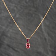 Pre-Owned 9ct Yellow Gold Pink Topaz Oval Gemstone Pendant & 18 Inch Curb Chain 41142637