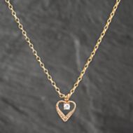 Pre-Owned 9ct Yellow Gold Cubic Zirconia Open Heart Pendant & 16 Inch Belcher Chain 41142639