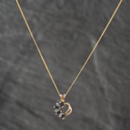 Pre-Owned 9ct Yellow Gold Sapphire & Diamond Open Heart Pendant & 18 Inch Curb Chain 41142640