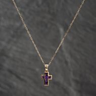 Pre-Owned Yellow Gold Amethyst Cross Pendant & 16 Inch Trace Chain 41142643