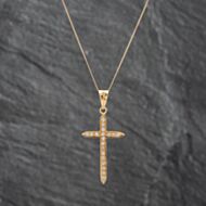 Pre-Owned 18ct Yellow Gold 0.38ct Diamond Set Cross Pendant & 18 Inch Curb Chain 41142645