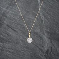 Pre-Owned 18ct Two Colour Gold Brilliant Cut Diamond Cluster Pendant & 18 Inch Curb Chain 41142646