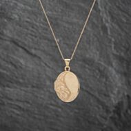 Pre-Owned 9ct Yellow Gold Half Engraved Locket Pendant & 18 Inch Belcher Chain 41142652
