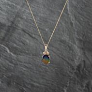 Pre-Owned 9ct Yellow Gold Cubic Zirconia & Opal Doublet Pendant & 18 Inch Curb Chain 41142659