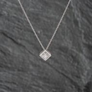 Pre-Owned 9ct White Gold Princess Cut Diamond Pendant & 18 Inch Prince Of Wales Chain 41142663