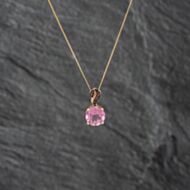 Pre-Owned 9ct Yellow Gold Pink Topaz & Orange Sapphires Round Pendant & 18 Inch Curb Chain 41142665