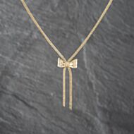 Pre-Owned 9ct Yellow Gold Bow Pendant & 16 Inch Herringbone Chain 41142671