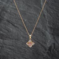 Pre-Owned 9ct Yellow Gold Pink Sapphire & Diamond Swirl Pendant & 18 Inch Prince Of Wales Chain 41142683