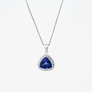Pre-Owned 18ct White Gold Tanzanite & Diamond Triangle Cluster Pendant & 16 Inch Foxtail Chain 41142685