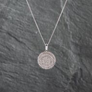 Pre-Owned 9ct White Gold Diamond Three Tier Pave Circle Pendant & 18 Inch Curb Chain 41142689