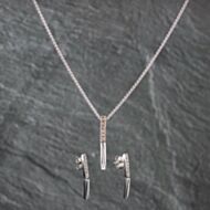 Pre-Owned 9ct White Gold Cubic Zirconia Hinged Bar Earrings & 18 Inch Pendant Jewellery Set 41142699