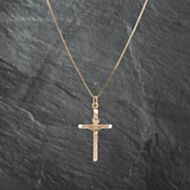 Pre-Owned 9ct Yellow Gold Crucifix Cross Pendant & 20 Inch Box Chain 41142720