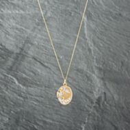 Pre-Owned 9ct Two Colour Gold Diamond Cut Patterned Oval Locket Pendant & 18 Inch Curb Chain 41142756