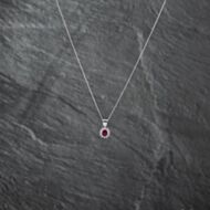 Pre-Owned 9ct White Gold Ruby & Diamond Oval Cluster Pendant & 18 Inch Curb Chain 41142765
