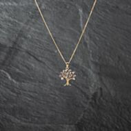 Pre-Owned 9ct Two Colour Gold Diamond Cut Tree Pendant & 18 Inch Curb Chain 41142770