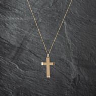 Pre-Owned 9ct Yellow Gold Plain Lined Edge Cross Pendant & 18 Inch Curb Chain 41142772