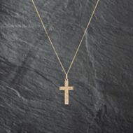 Pre-Owned 9ct Yellow Gold Hand Engraved Cross Pendant & 18 Inch Curb Chain 41142773