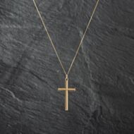 Pre-Owned 9ct Yellow Gold Diamond Cut Cross Pendant & 18 Inch Curb Chain 41142774