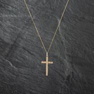 Pre-Owned 9ct Yellow Gold Hand Engraved Cross Pendant & 18 Inch Curb Chain 41142776