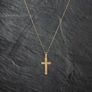 Pre-Owned 9ct Yellow Gold Diamond Cut Spray Cross Pendant & 18 Inch Curb Chain 41142777