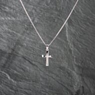 Pre-Owned 9ct White Gold Cross Pendant & 16 Inch Foxtail Chain 41142778