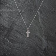 Pre-Owned White Gold Diamond Channel Set Cross Pendant & 18 Inch Curb Chain 41142781