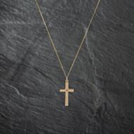 Pre-Owned 9ct Yellow Gold Diamond Cross Pendant & 18 Inch Curb Chain 41142782