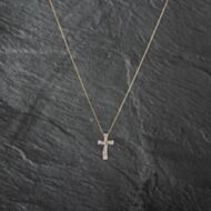 Pre-Owned Yellow Gold Cubic Zirconia Twist Cross Pendant & 18 Inch Curb Chain 41142803