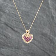 Pre-Owned 9ct Yellow Gold Ruby Heart Pendant & 18 Inch Curb Chain 41142822