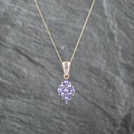 Pre-Owned 9ct Yellow Gold Tanzanite & Diamond Marquise Shaped Cluster Pendant & 18 Inch Curb Chain 41142823