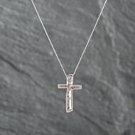Pre-Owned 9ct White Gold Diamond Cross Pendant & 18 Inch Curb Chain 41142825