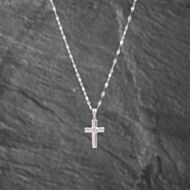 Pre-Owned White Gold Diamond Cross Pendant & 17 Inch Fancy Chain 41142830